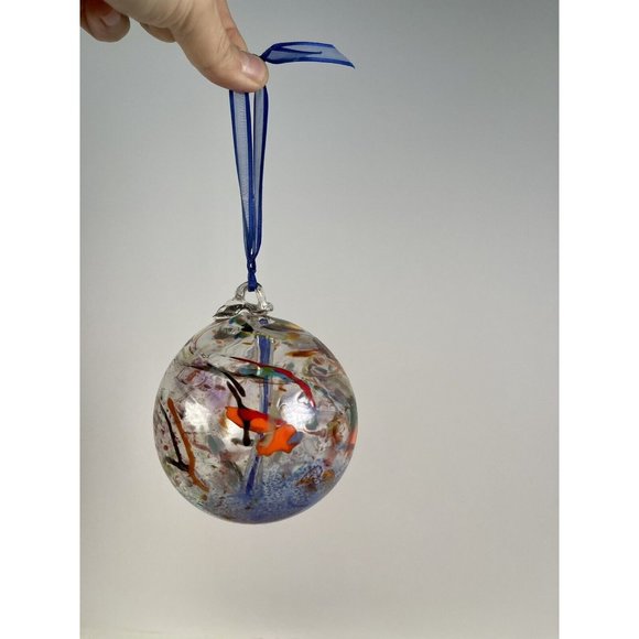 Glass Hand Blown Decorative Art Glass Ornament Multi-Color Swirls 3.5" - Picture 5 of 16